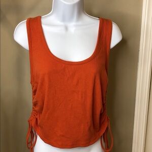 BCBGeneration Orange Side-Ruched Scoop Neck Tank